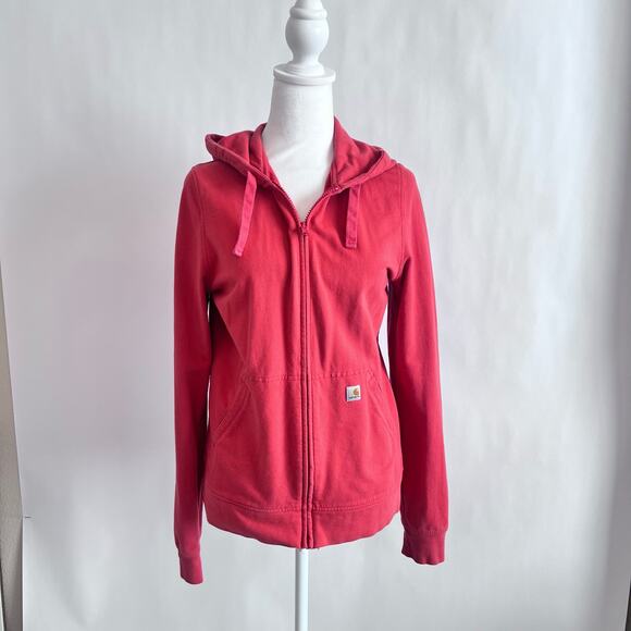 CARHARTT FRONT ZIP UP LONG SLEEVE FRONT POCKETS HOODIE WOMENS CORAL SIZE M - Picture 1 of 12
